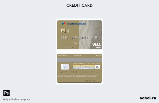 цифровая загрузка шаблона дебетовой карты Visa Banque Islmaique de Guinée